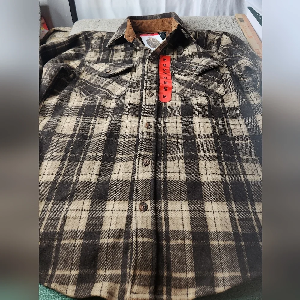 Men's Jach Brown Plaid Flannel Long Sleeve Shirt Jacket - M